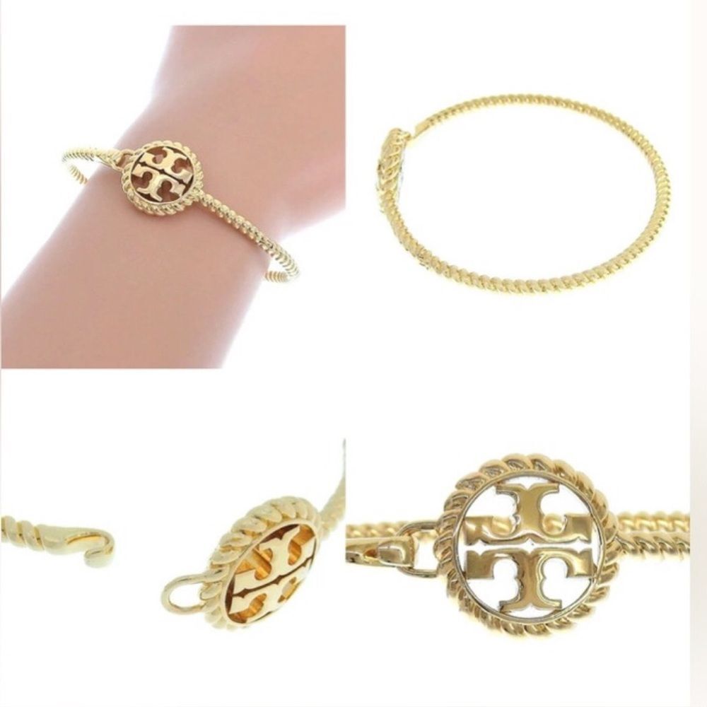 TORY BURCH ROPE HINGED 18KGOLD OVER BRASS BRACELET - Picture 6 of 6